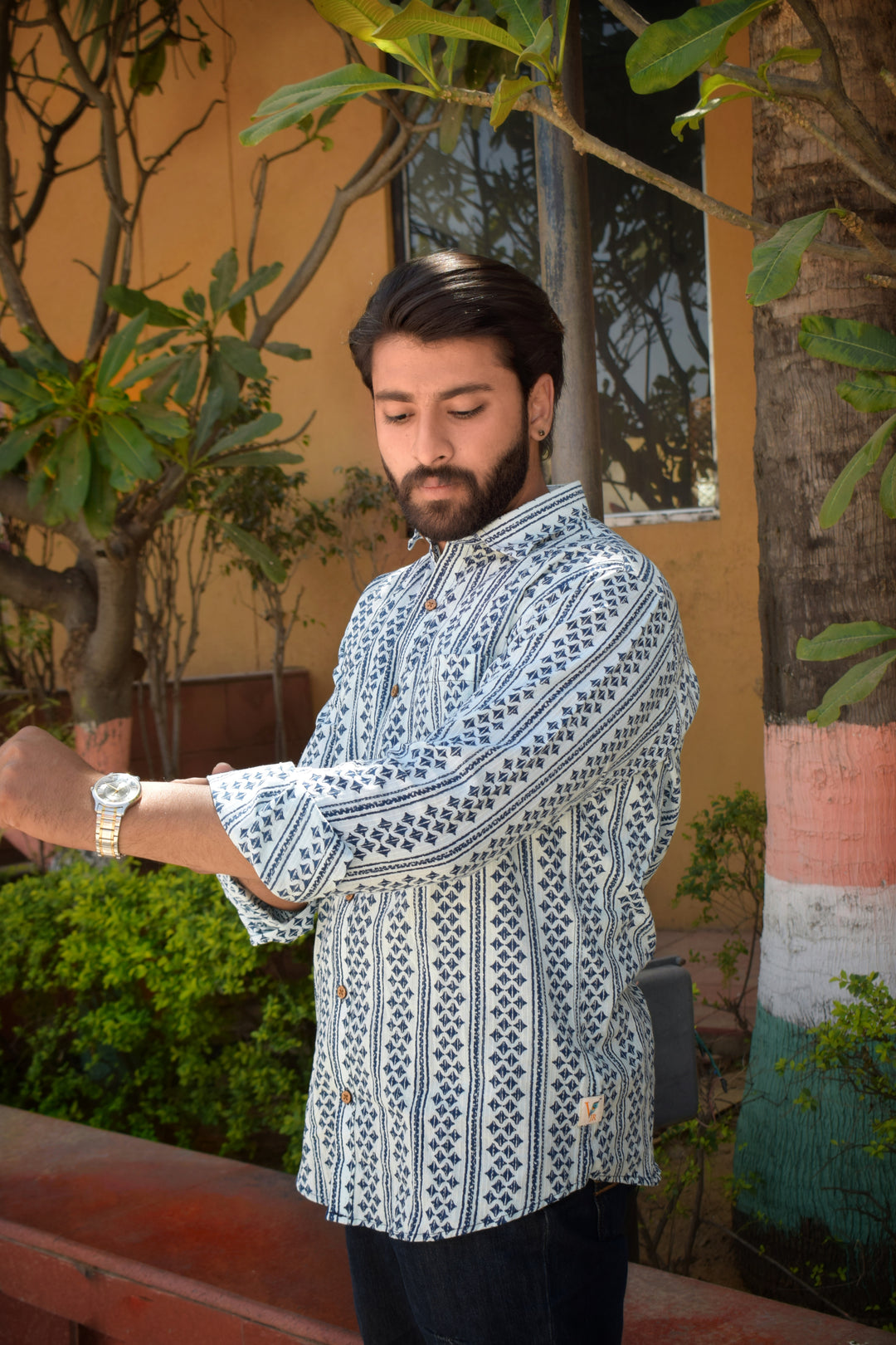 VJR Geometric Stripe Katha Full Sleeves