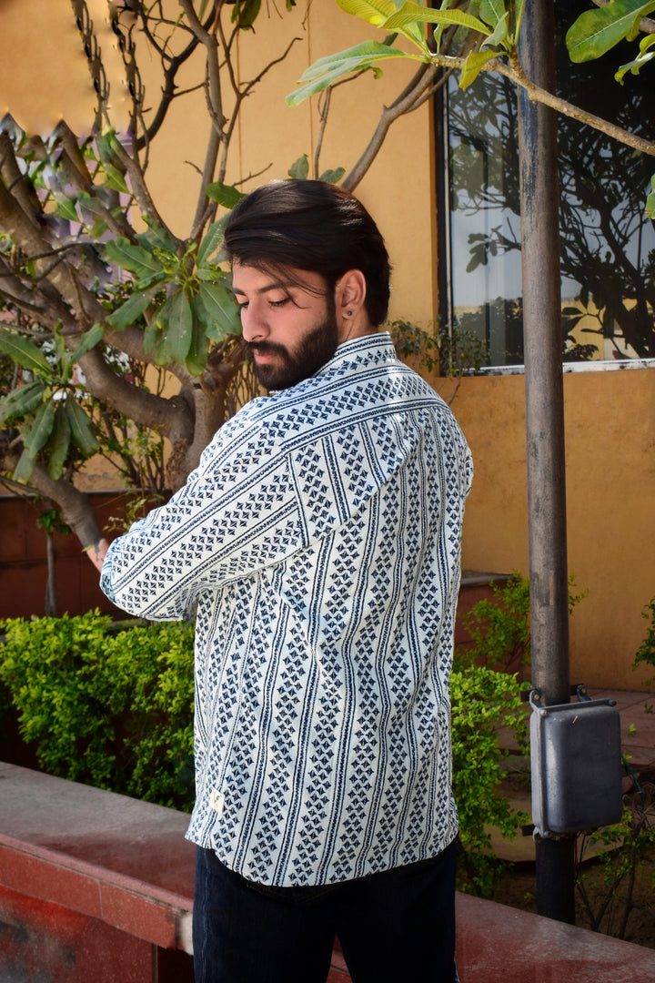 VJR Geometric Stripe Katha Full Sleeves