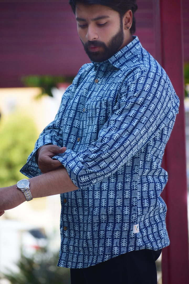 VJR Katha Nautical Chevron Patterned Full Sleeves Shirt