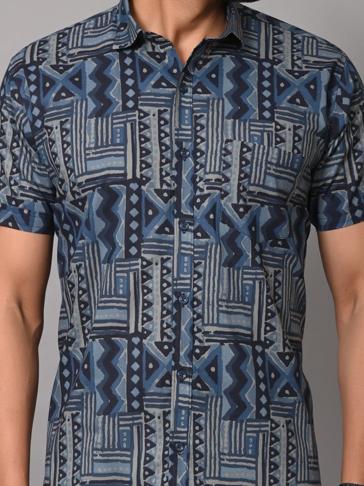 VJR Blue Stripe Geometrical Premium Half Sleeves