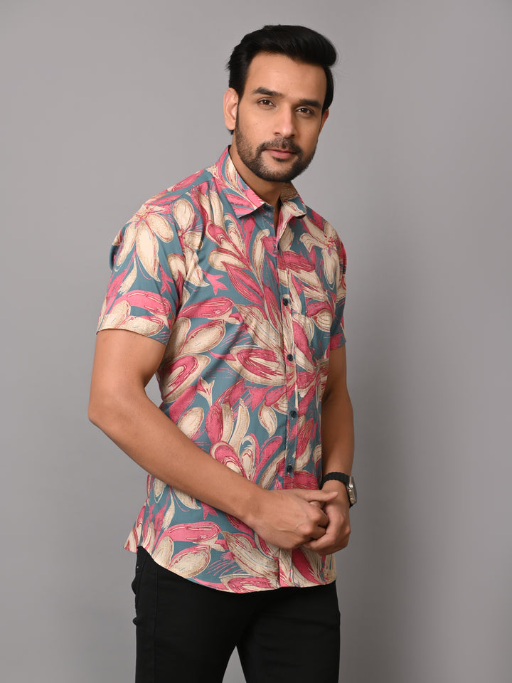 VJR Floral Pattern on Teal Base Premium Half Sleeves