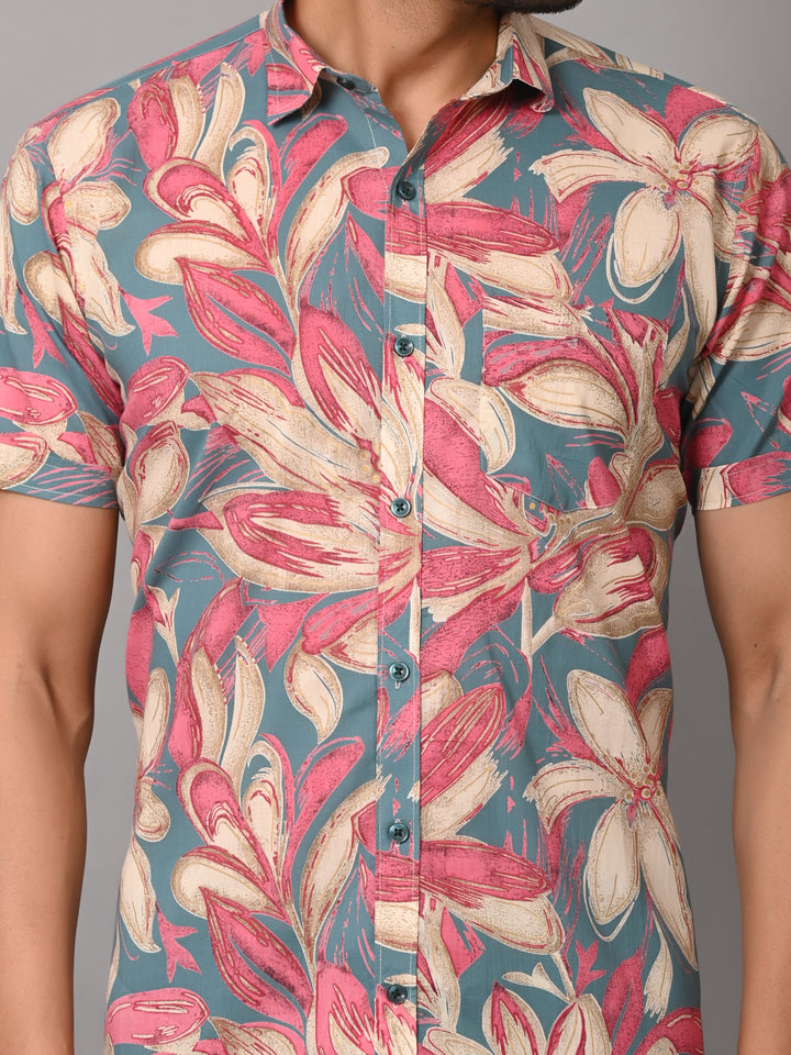 VJR Floral Pattern on Teal Base Premium Half Sleeves
