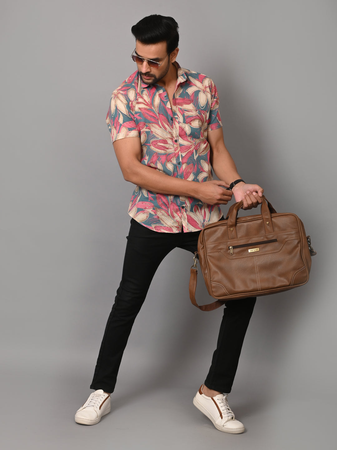 VJR Floral Pattern on Teal Base Premium Half Sleeves