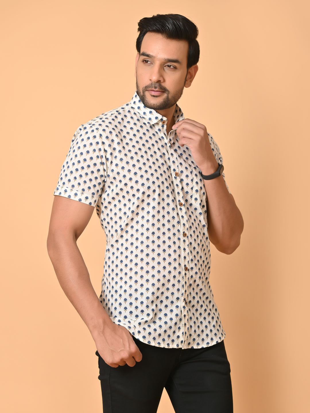 VJR White Base Floral Printed Shirt