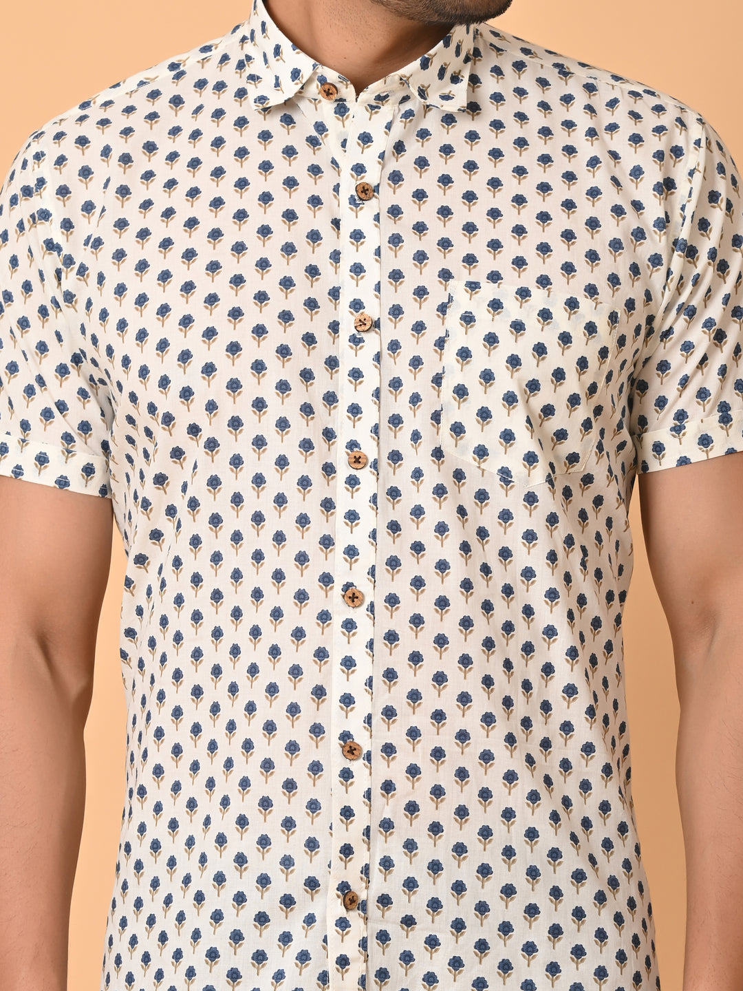 VJR White Base Floral Printed Shirt