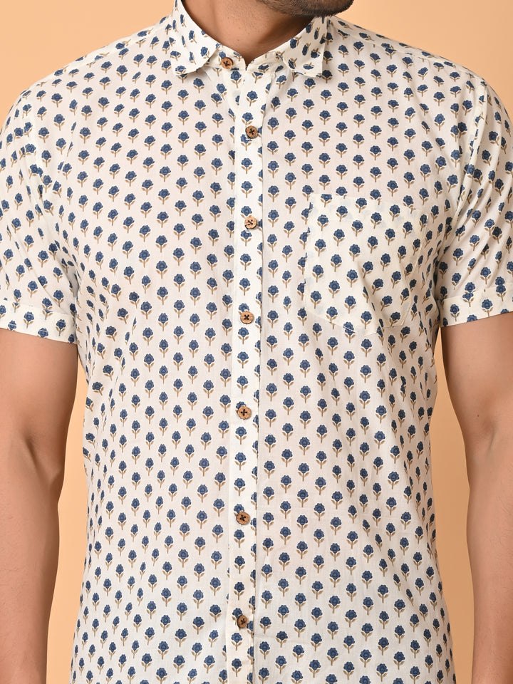 VJR White Base Floral Printed Shirt
