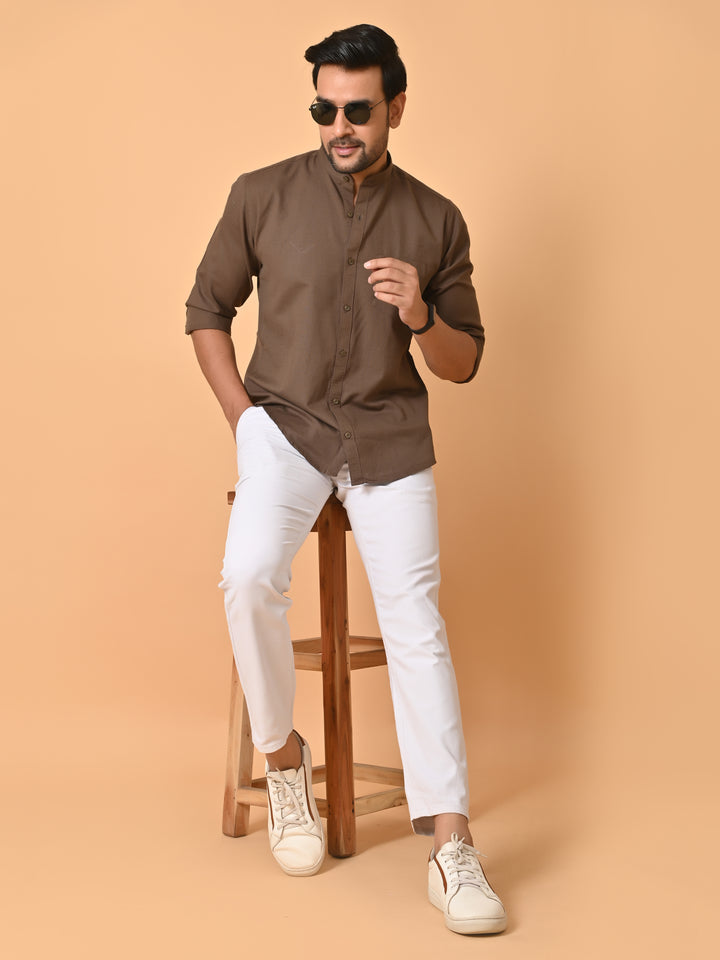 VJR Chocolate Brown Solid Shirt
