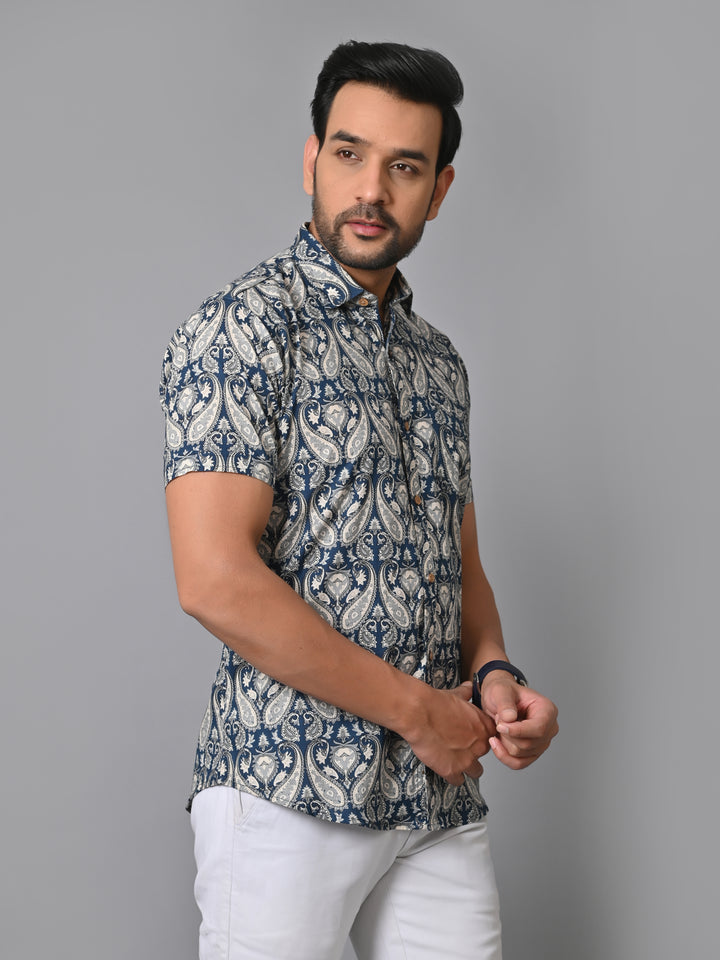 Blue Paisley Print Fashionable Premium Shirt