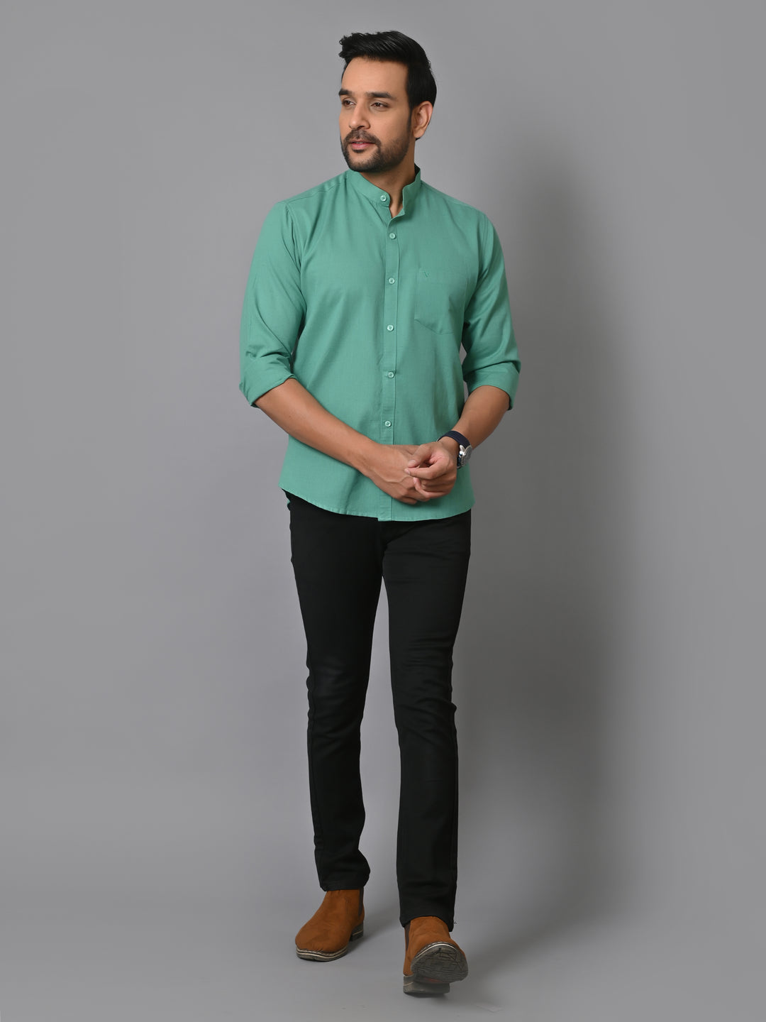 VJR Pearl Green Solid Shirt