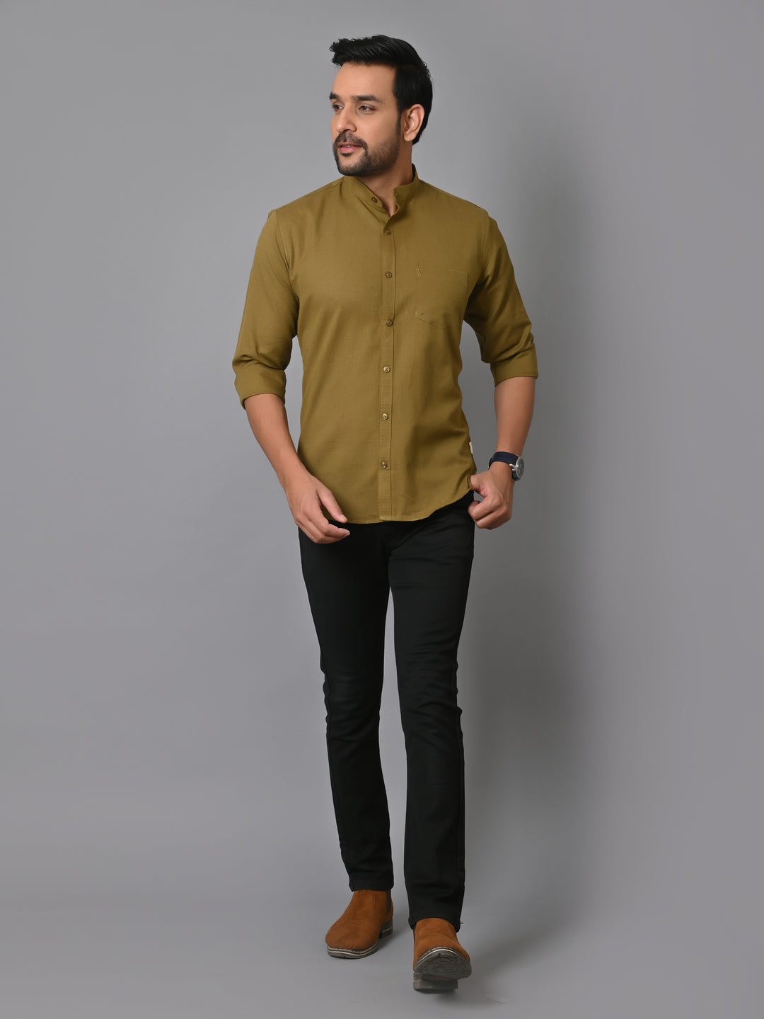 VJR Olive Green Solid Shirt