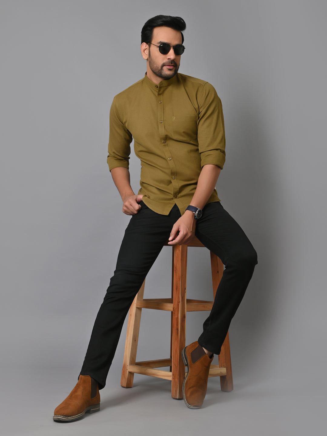 VJR Olive Green Solid Shirt
