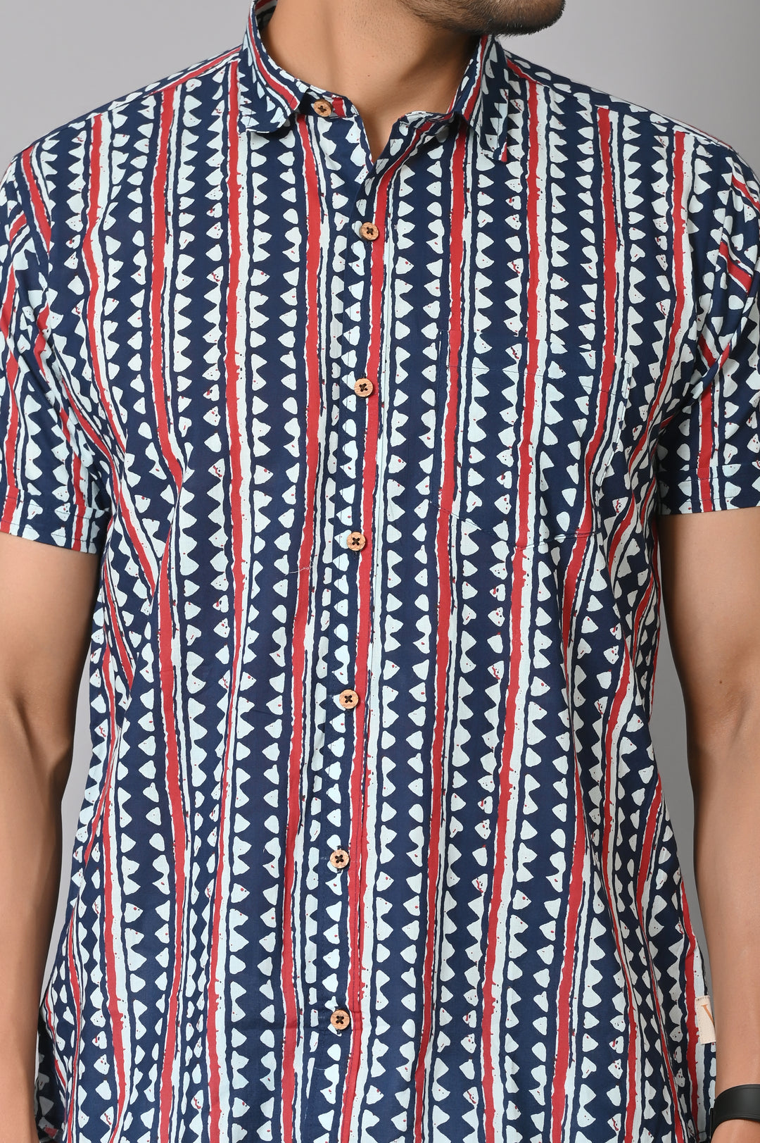 VJR Stylish Blue Geometrical Stripe Printed Shirt