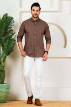 Men’s Premium Solid Brown Casual Shirt
