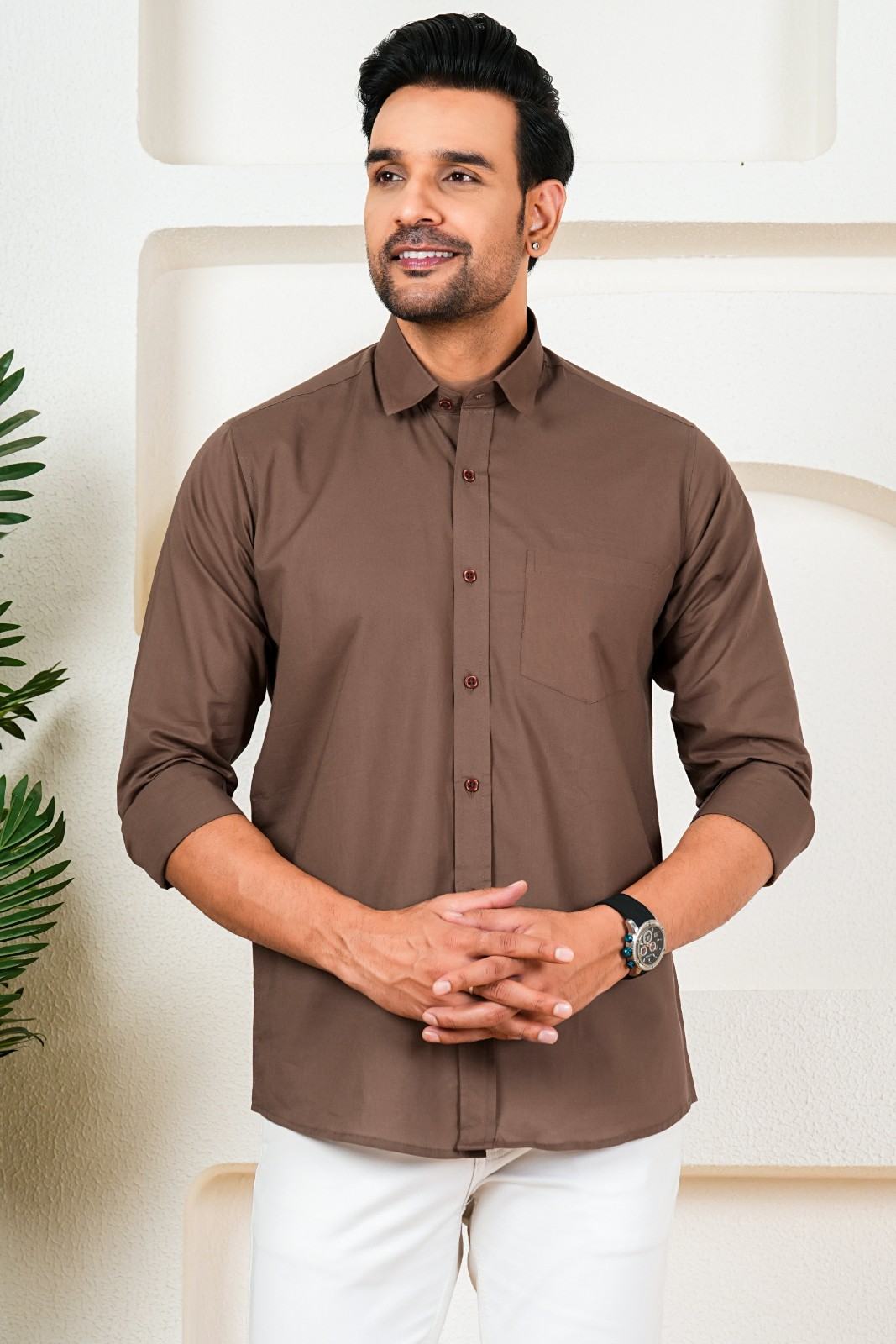 Men’s Premium Solid Brown Casual Shirt