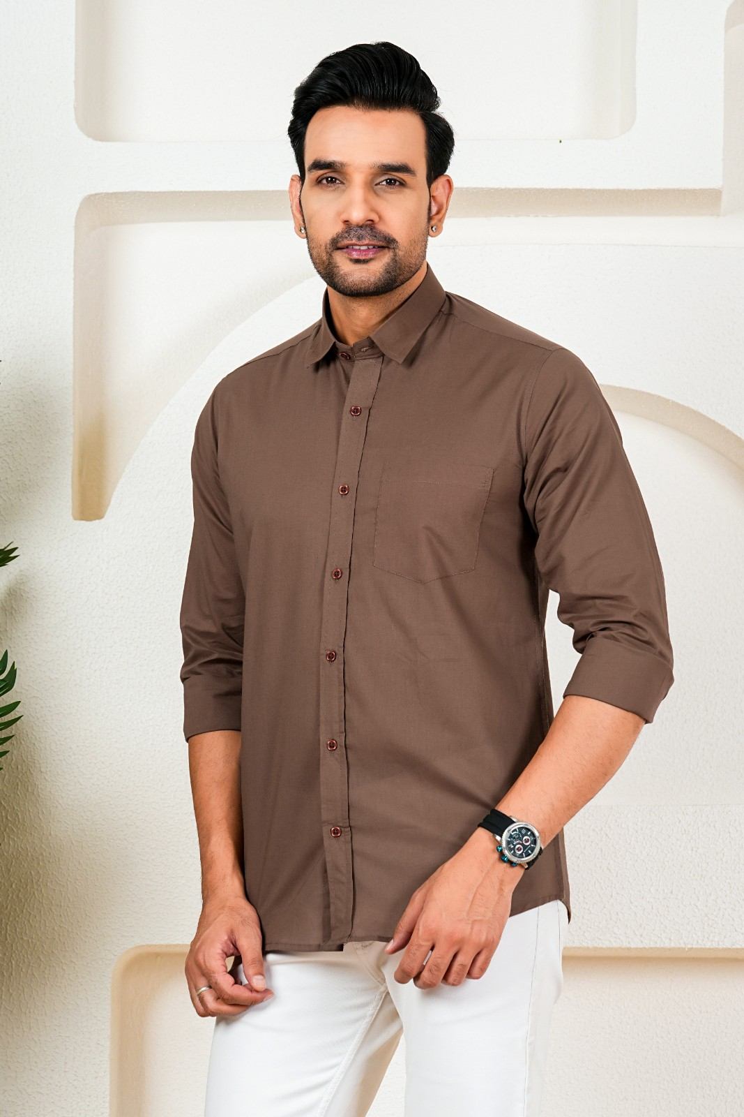 Men’s Premium Solid Brown Casual Shirt