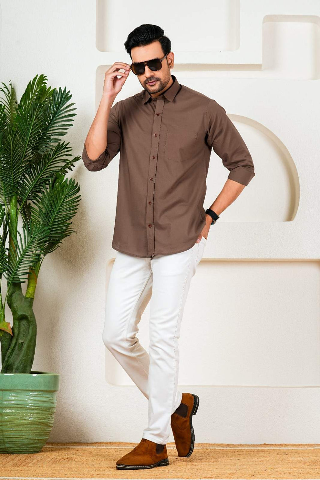 Men’s Premium Solid Brown Casual Shirt