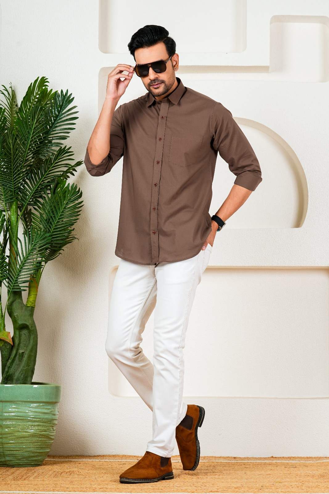 Men’s Premium Solid Brown Casual Shirt