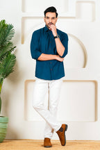 Men’s Premium Solid Teal Blue Full Sleeve Shirt