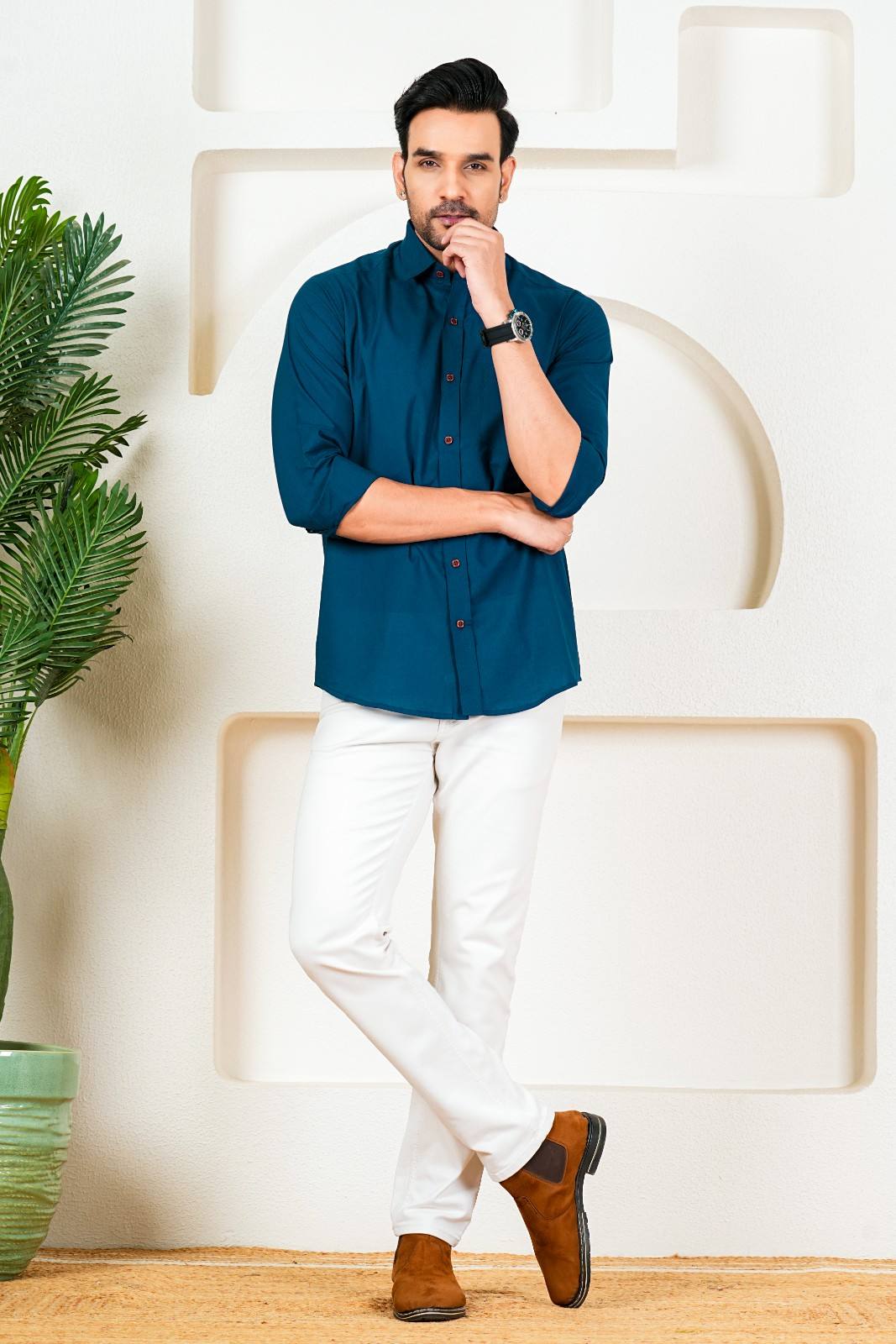 Men’s Premium Solid Teal Blue Full Sleeve Shirt