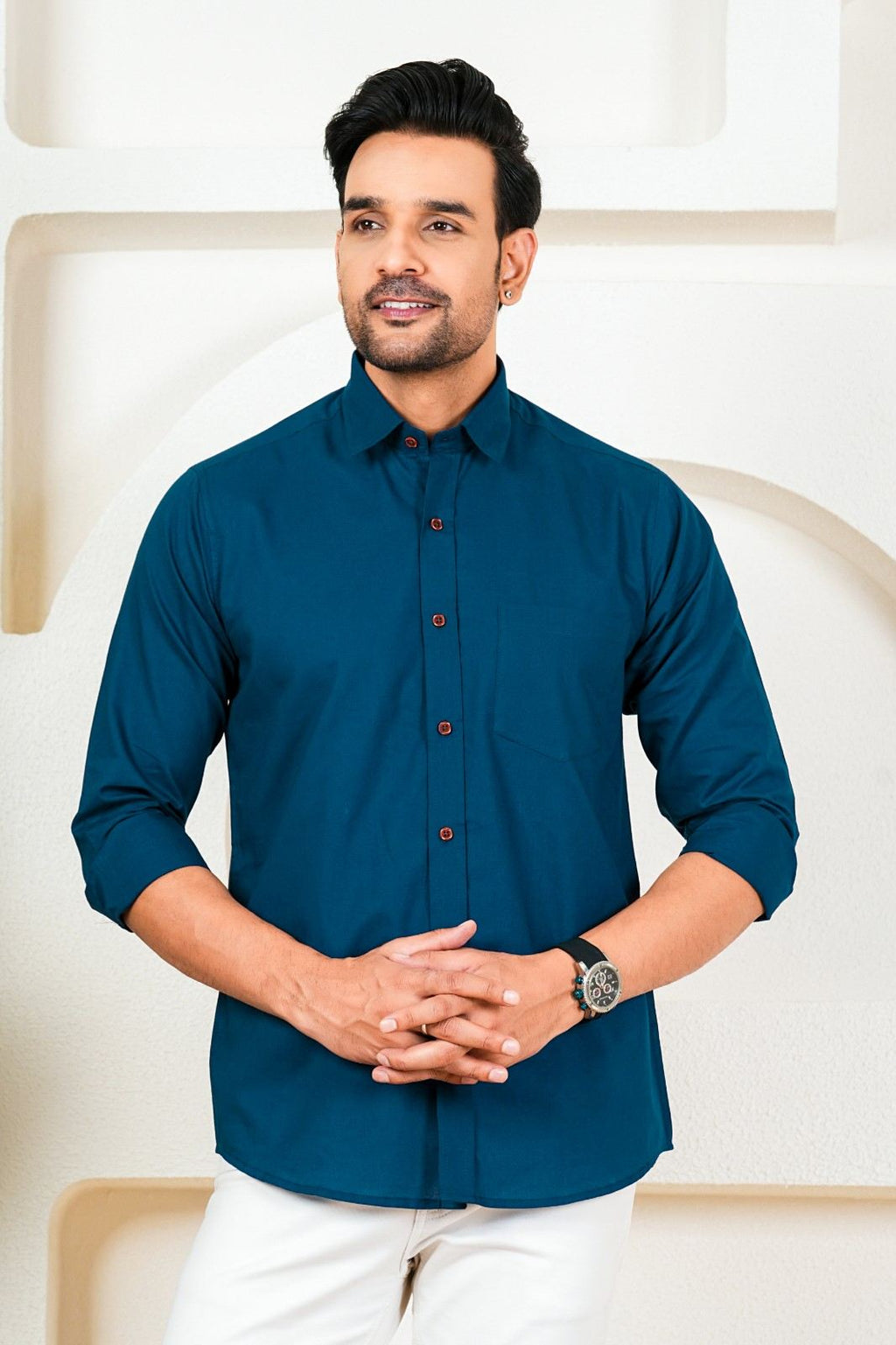 Men’s Premium Solid Teal Blue Full Sleeve Shirt