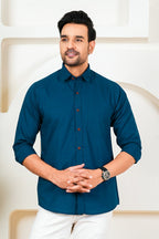 Men’s Premium Solid Teal Blue Full Sleeve Shirt