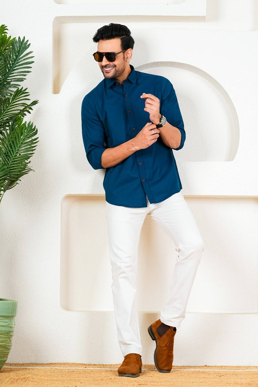 Men’s Premium Solid Teal Blue Full Sleeve Shirt