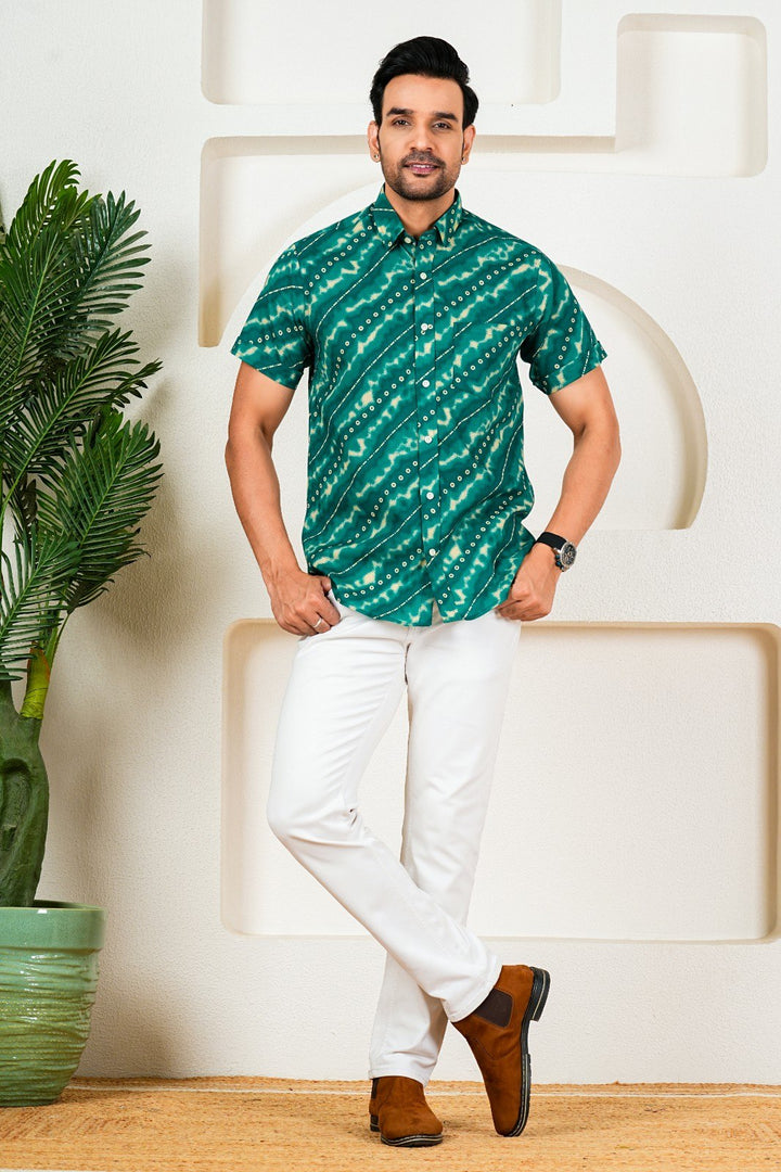 Teal Green Bandhani Shirt