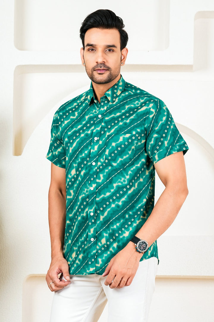 Teal Green Bandhani Shirt