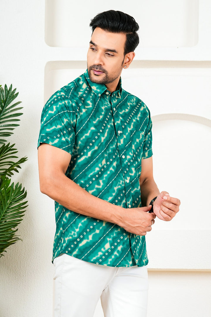 Teal Green Bandhani Shirt