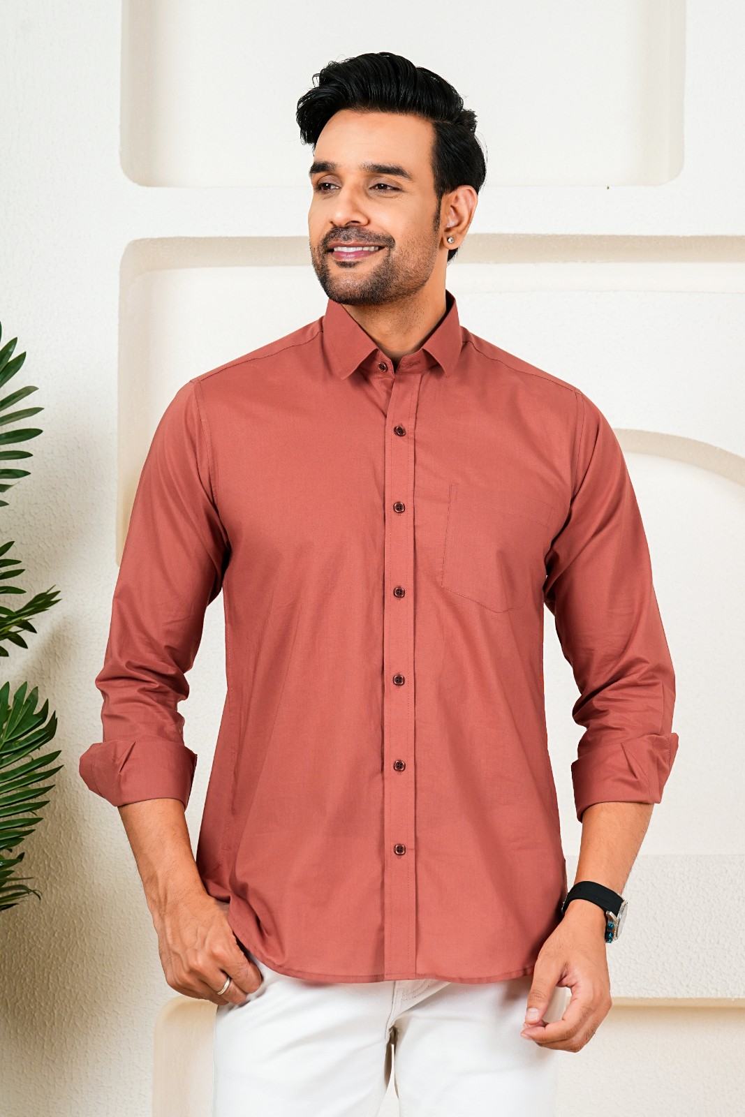Men’s Premium Solid Rust Orange Full Sleeve Shirt