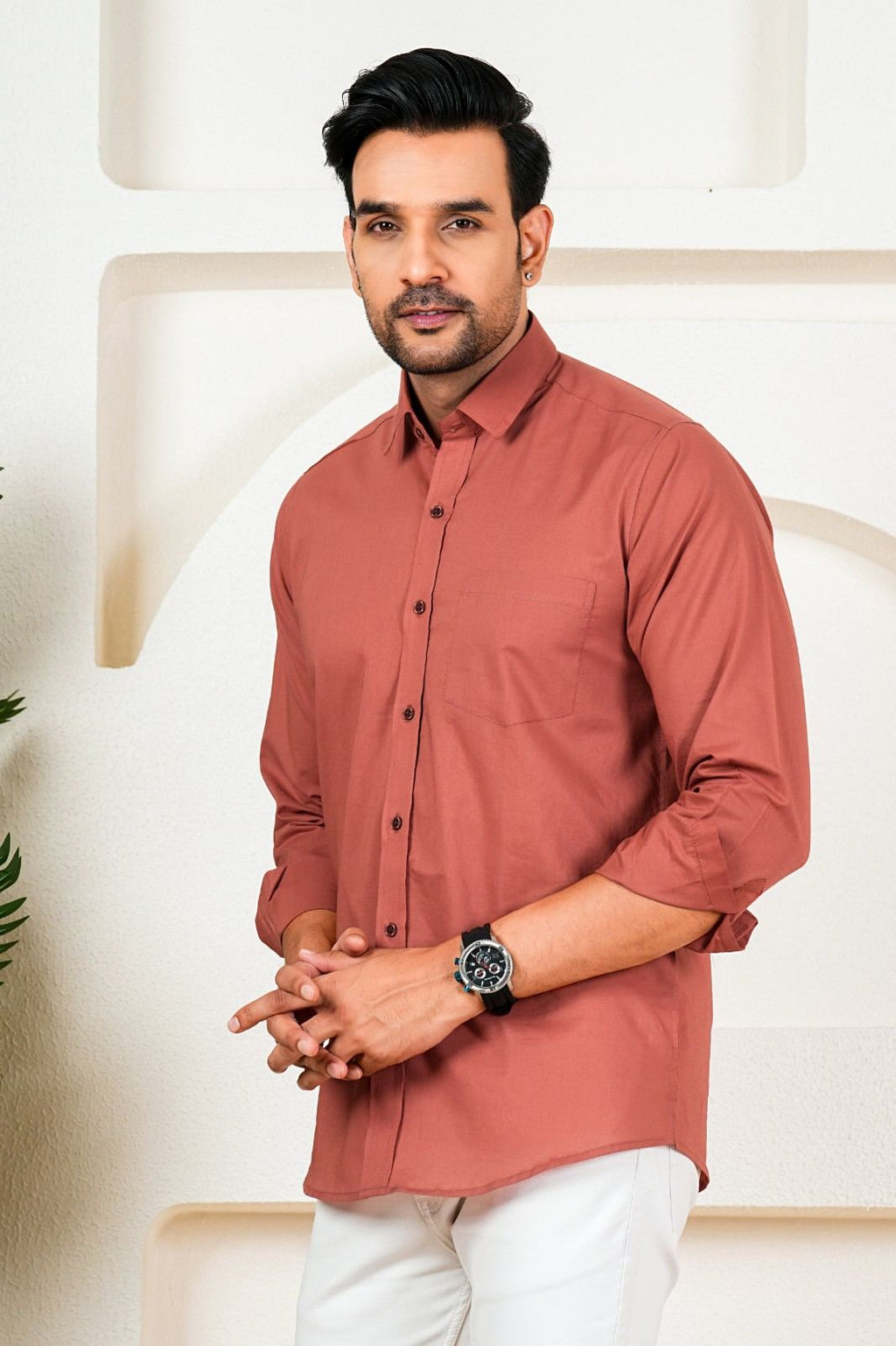 Men’s Premium Solid Rust Orange Full Sleeve Shirt