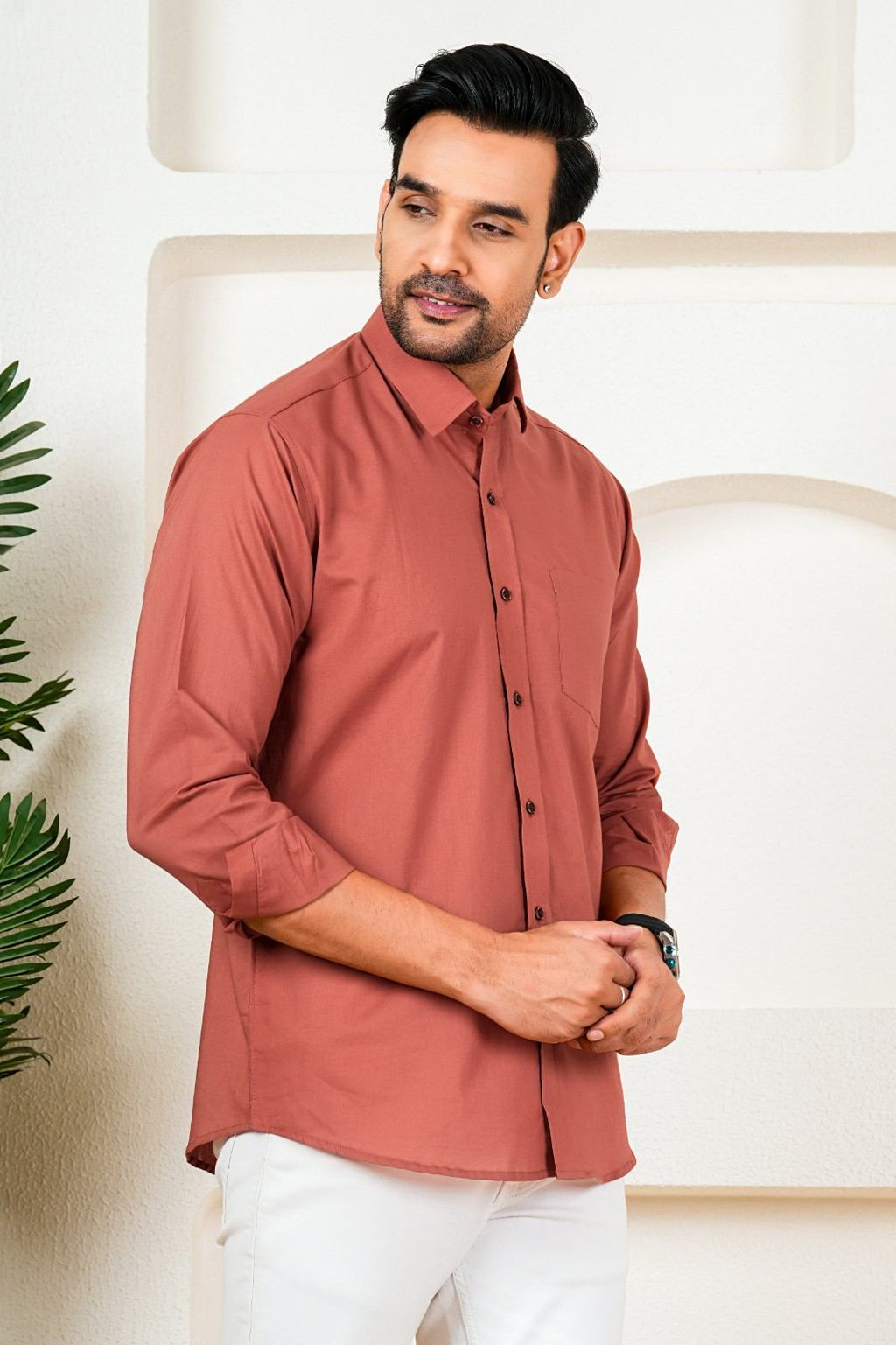 Men’s Premium Solid Rust Orange Full Sleeve Shirt