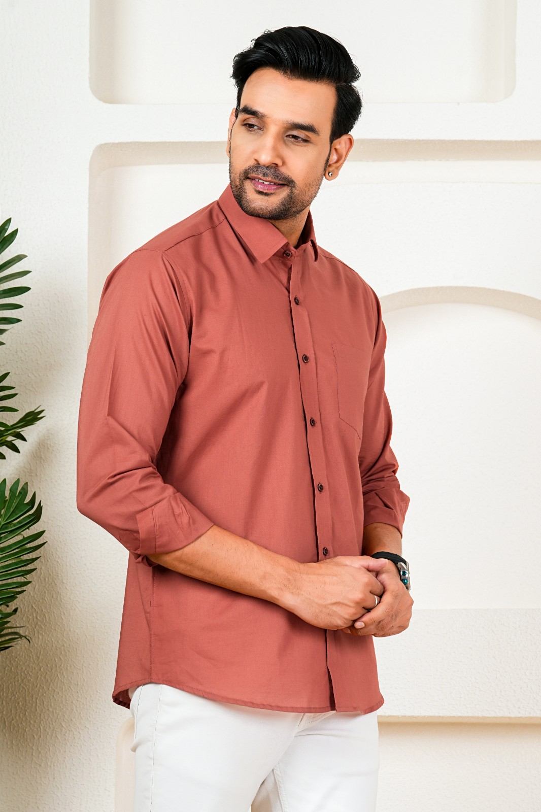 Men’s Premium Solid Rust Orange Full Sleeve Shirt