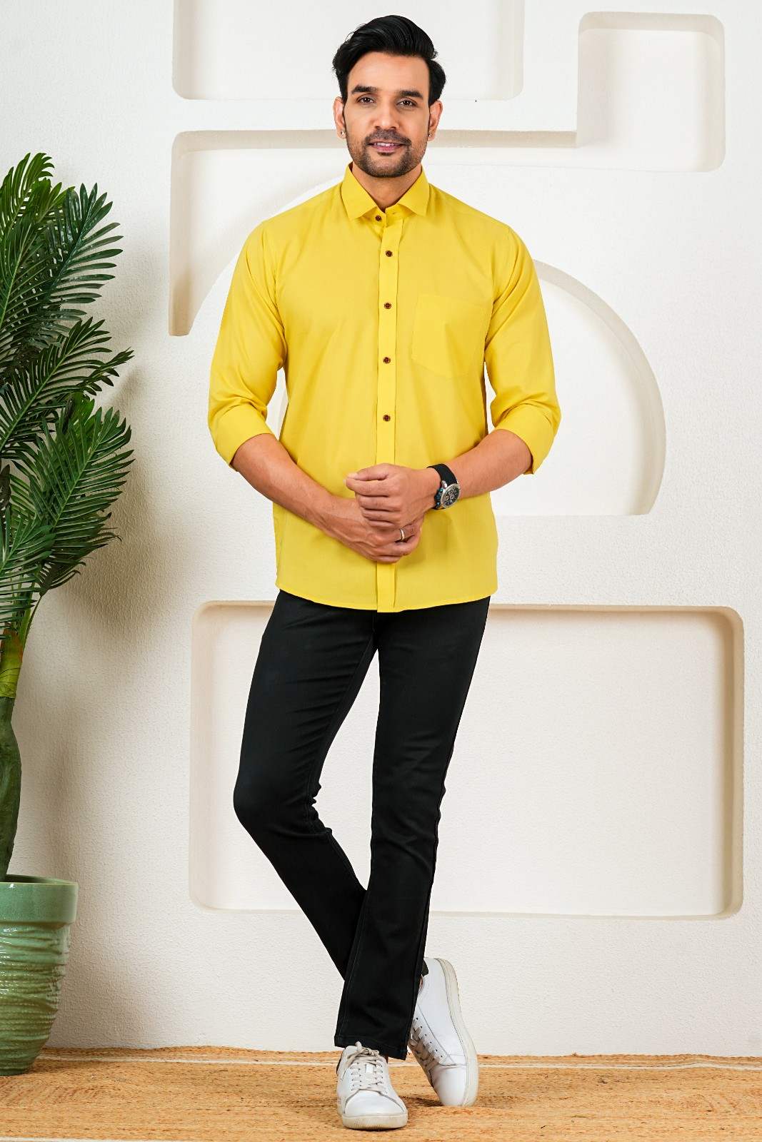 Men’s Premium Solid Yellow Full Sleeve Shirt