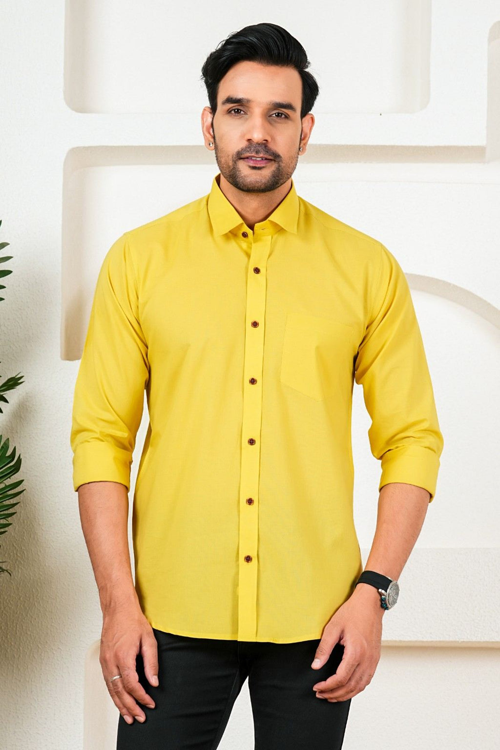 Men’s Premium Solid Yellow Full Sleeve Shirt