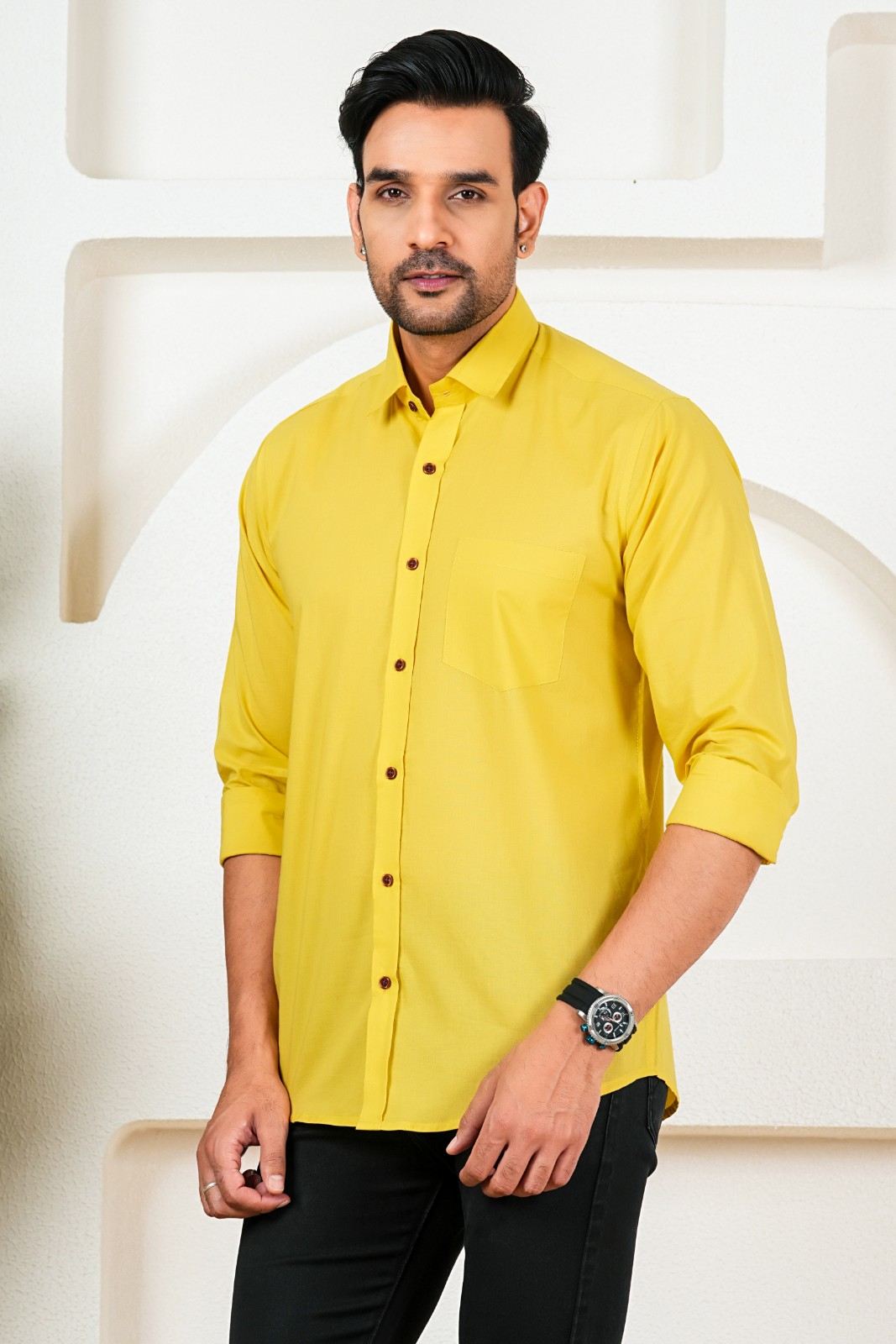 Men’s Premium Solid Yellow Full Sleeve Shirt