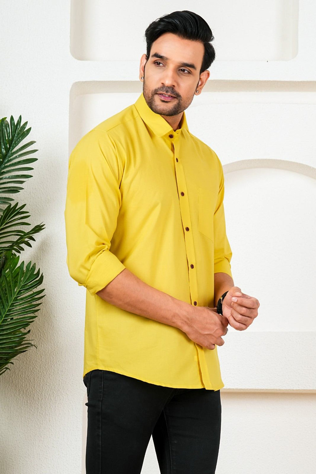 Men’s Premium Solid Yellow Full Sleeve Shirt