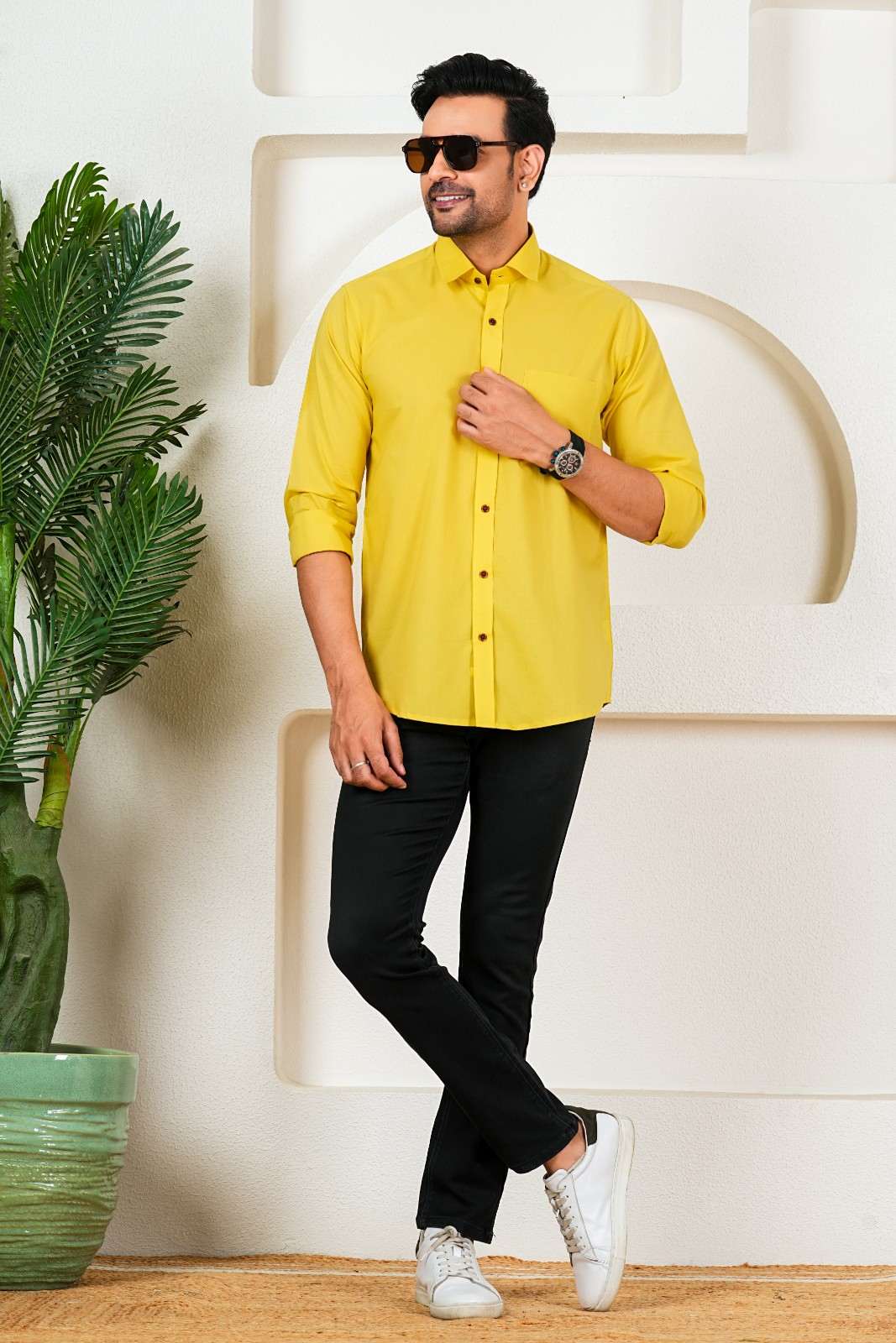 Men’s Premium Solid Yellow Full Sleeve Shirt