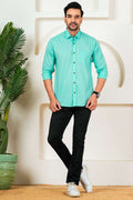 Men's Solid Aqua Green Casual Shirt