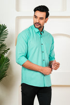 Men's Solid Aqua Green Casual Shirt
