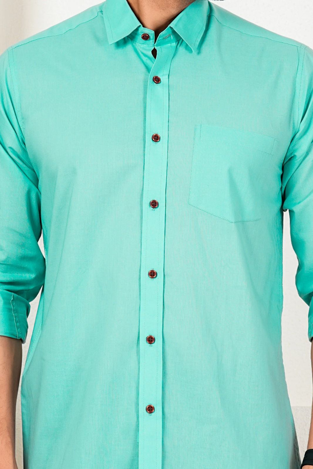 Men's Solid Aqua Green Casual Shirt