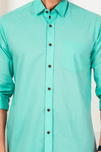Men's Solid Aqua Green Casual Shirt