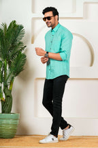Men's Solid Aqua Green Casual Shirt