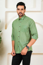 Men's Solid Olive Green Full Sleeve Shirt