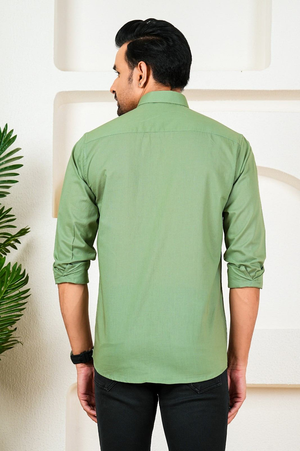 Men's Solid Olive Green Full Sleeve Shirt