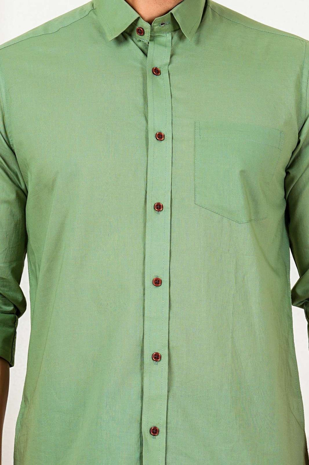 Men's Solid Olive Green Full Sleeve Shirt
