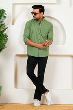 Men's Solid Olive Green Full Sleeve Shirt