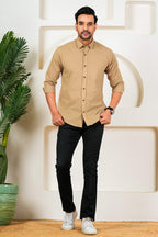 Men's Solid Beige Full Sleeve Shirt