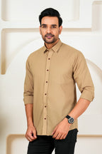 Men's Solid Beige Full Sleeve Shirt