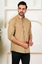 Men's Solid Beige Full Sleeve Shirt